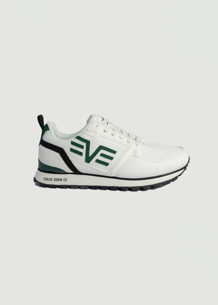 Evolve White And Green Racer Sneaker.