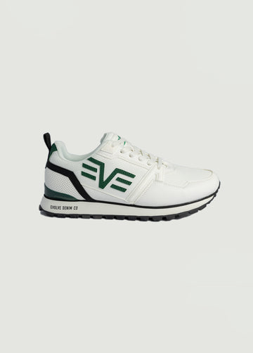 Evolve White And Green Racer Sneaker.