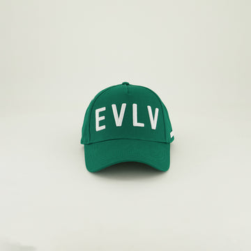 Evolve Green Peak Cap.White EVLV Embroidery And Trims.