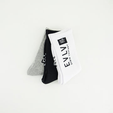 Long Ribbed Socks.EVLV Jacquard Branding.