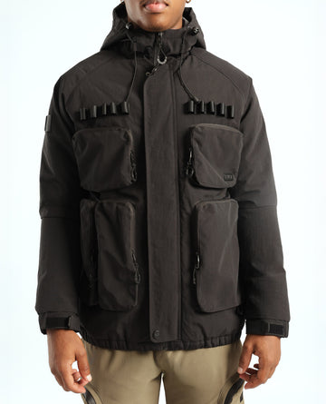 Mens Black Puffer Hooded Nylon Jacket