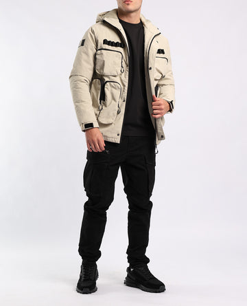 Mens Stone Puffer Hooded Nylon Jacket