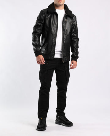 Mens Evolve Black PU Aviator Jacket